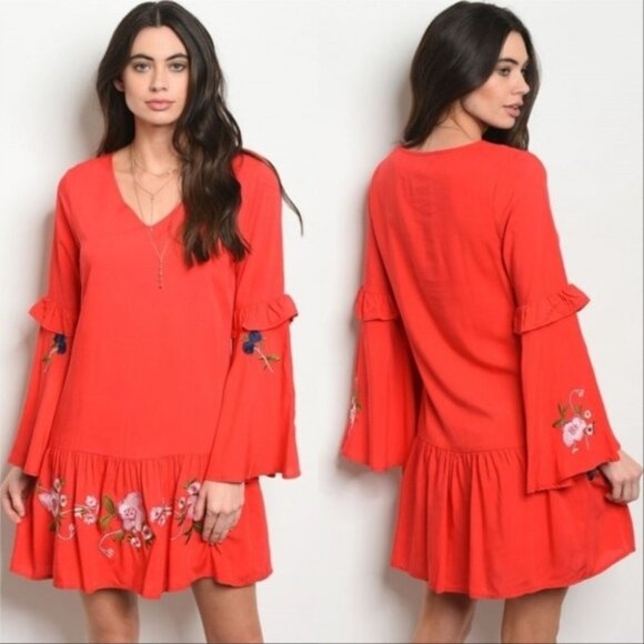 Boho Beauty Bell Sleeved Embroidered Dress - Picture 1 of 4